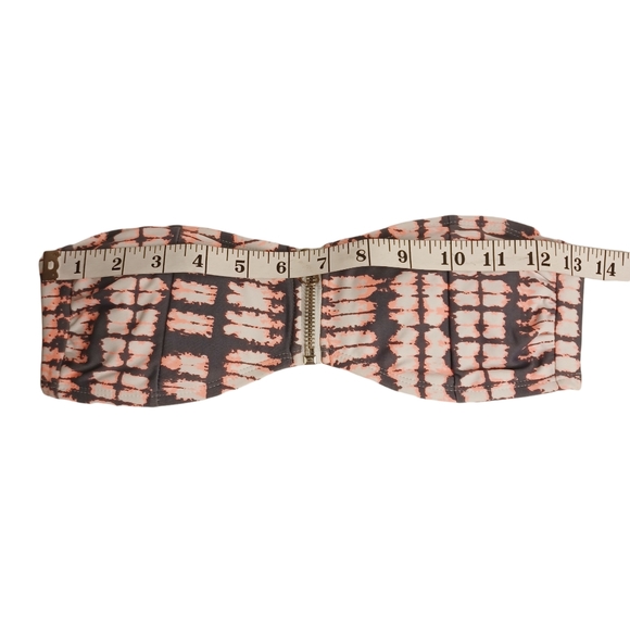 NEW NINETY SIX DEGREES Gray Pink Tie Dye Front Zipper Strapless Bikini Top M - Picture 6 of 9